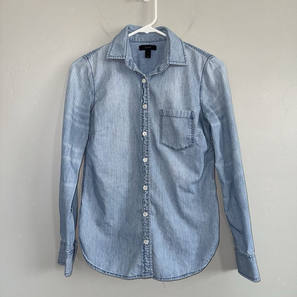J Crew 100% Cotton Long Sleeve Button Up Shirt Womans Size 0 XS Light Blue